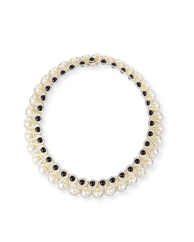 Buccellati 18k Gold Collar Necklace With Onyx And Pearls