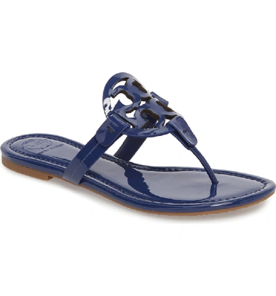 Tory Burch Miller Medallion Patent Leather Flat Thong Sandals In Bright Indigo