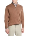 Peter Millar Men's Crown Soft Leather-trim Half-zip Sweater In Brown