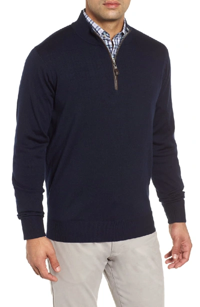 Peter Millar Men's Crown Soft Leather-trim Half-zip Sweater In Navy