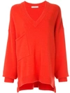Tibi Deep-v Long-sleeve Oversized Cashmere Sweater W/ Patch Pocket In Red