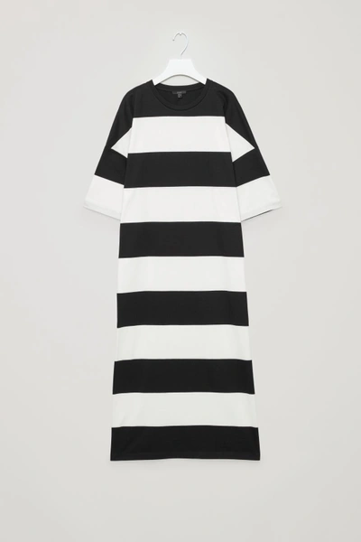 Cos Long Striped T-shirt Dress In White