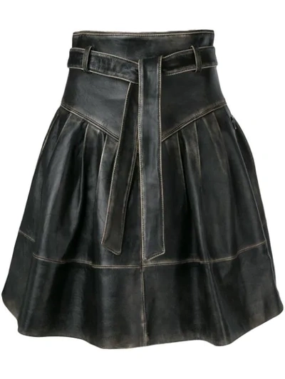 Miu Miu Distressed-leather A-line Skirt In Black