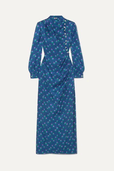 Miu Miu Embellished Silk-jacquard Maxi Dress In Blue