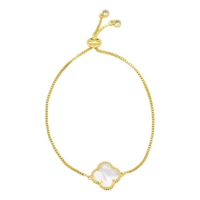 Adornia Adjustable Bolo White Mother Of Pearl Flower Bracelet Gold
