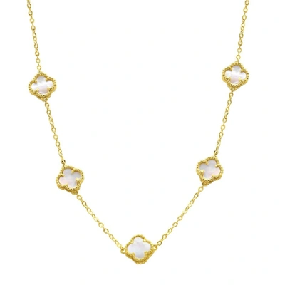 Adornia White Mother Of Pearl Flower Station Necklace Gold