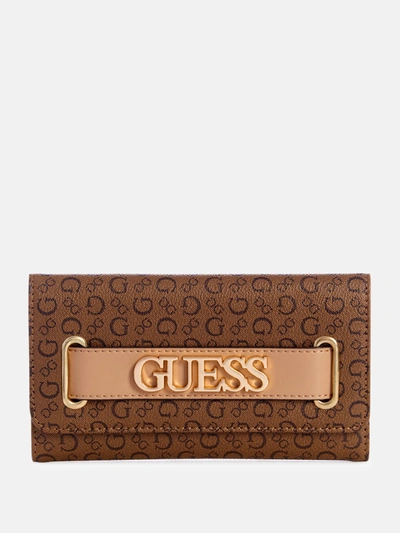 Guess Factory Creswell Logo Slim Clutch Wallet In Brown