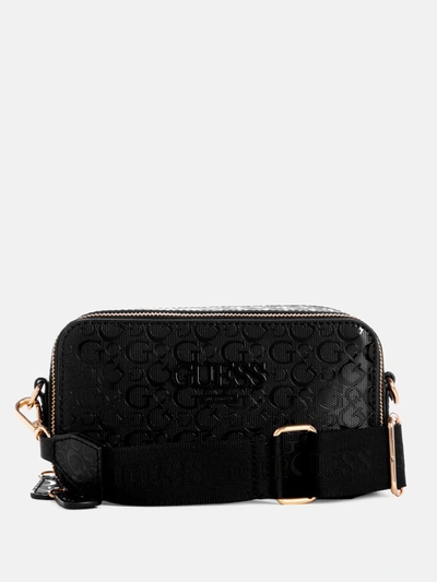 Guess Factory Lewistown Coated Logo Crossbody In Black