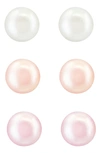Effy Set Of 3 Sterling Silver 8mm Multicolor Freshwater Pearl Stud Earrings In Silver/ Pink Multi
