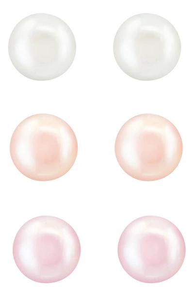 Effy Set Of 3 Sterling Silver 8mm Multicolor Freshwater Pearl Stud Earrings In Silver/ Pink Multi