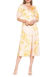 Alexia Admor V-neck Puff Sleeve Midi Dress In Beige Floral