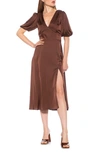 Alexia Admor V-neck Puff Sleeve Midi Dress In Brown