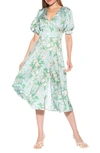 Alexia Admor V-neck Puff Sleeve Midi Dress In Sage Floral