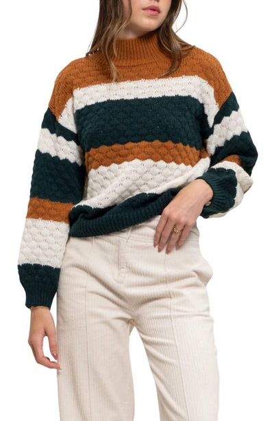 Blu Pepper Stripe Pointelle Knit Sweater In Hunter Green Multi