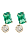 Nadri Cz Stud Earrings In Gold/ Green