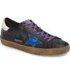 Golden Goose Men's Superstar Leather Low-top Sneakers With Contrast Laces In Black Crack-blue Star