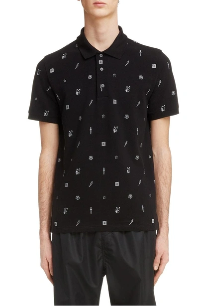 Givenchy Embroidered-motif Cotton Polo Shirt In Black/ White