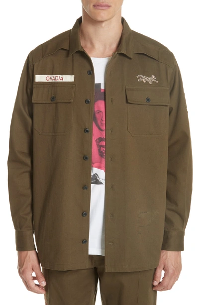 Ovadia & Sons Men's Logo Patch Military Shirt In Army