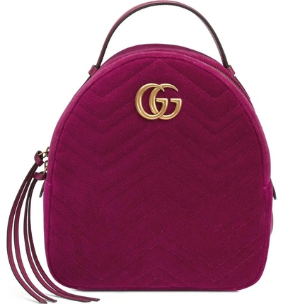 Gucci Gg Marmont 2.0 Matelasse Quilted Velvet Backpack - Pink In Fucsia/ Fucsia/ Viola
