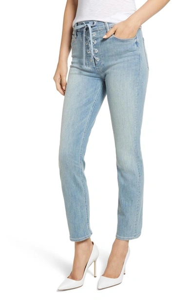 Mother The Lace-up Dazzler High Waist Ankle Straight Leg Jeans In Tinge