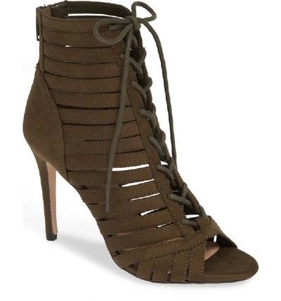 Bcbg Julie Lace-up Open Toe Bootie In Olive Suede