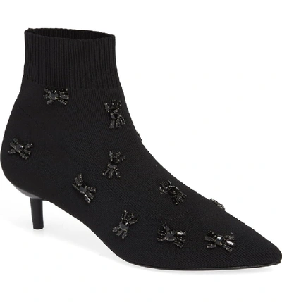 Donald Pliner Betti Embellished Kitten-heel Booties In Black Knit Fabric