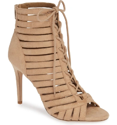 Bcbg Julie Lace-up Open Toe Bootie In Sand Dollar Suede