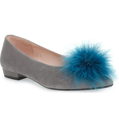 Patricia Green Maribou Feather Pouf Flat In Grey Suede