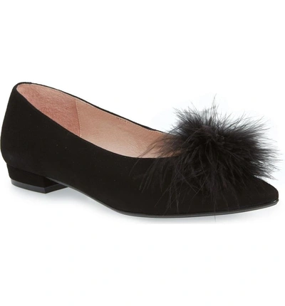Patricia Green Maribou Feather Pouf Flat In Black Suede