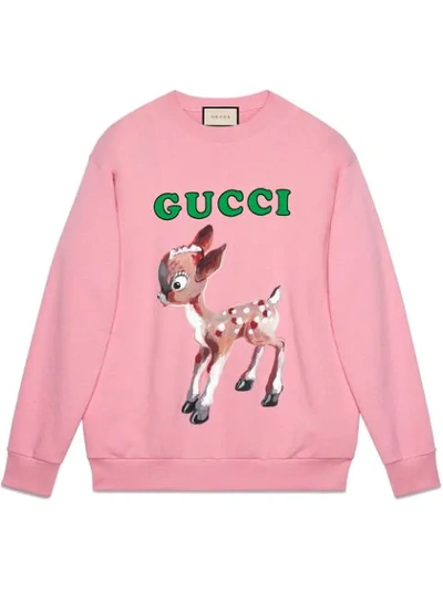Gucci Fawn And Floral-print Cotton-jersey Sweatshirt In Pink
