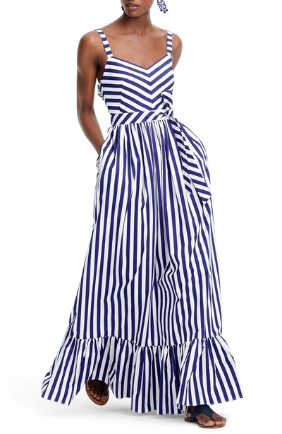 blue and white striped dress j crew Collection Side-cutout Midi Dress In Striped Taffeta For Women