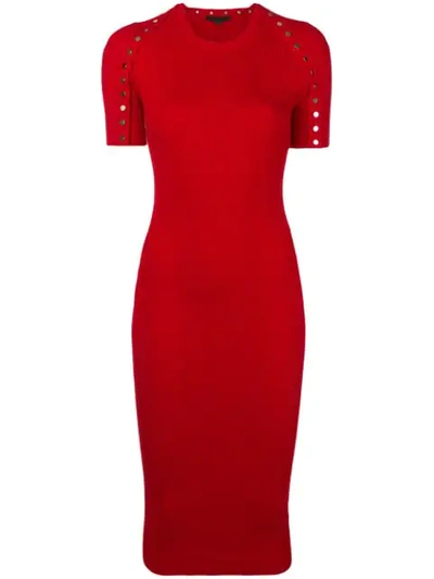 Alexander Wang Snap Sleeve Body-con Midi Dress In Red
