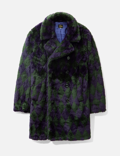 Needles Green & Purple Argyle Faux-fur Coat