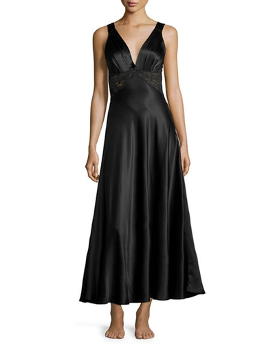 Christine Designs Bijoux Lace-inset Silk Gown In Black