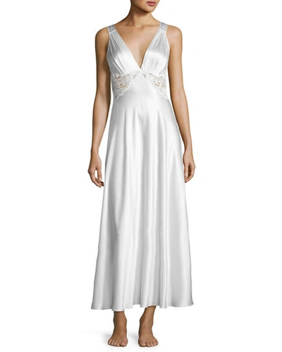 Christine Designs Bijoux Lace-inset Silk Gown In Pearl