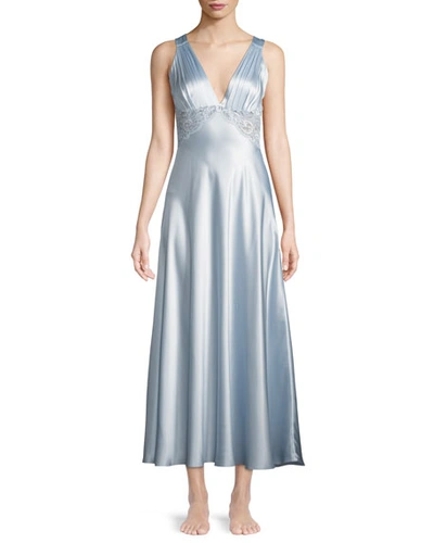 Christine Designs Bijoux Lace-inset Silk Gown, Buttercream In Light Blue