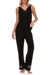 Flora Nikrooz Franny Lace Trim Tank & Pants Pajamas In Black