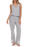 Flora Nikrooz Franny Lace Trim Tank & Pants Pajamas In Heather Grey