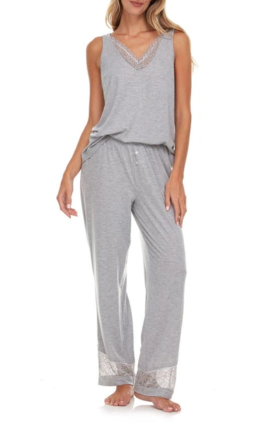 Flora Nikrooz Franny Lace Trim Tank & Pants Pajamas In Heather Grey