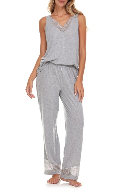 Flora Nikrooz Flora By  Franny Lace Trim Tank & Pants Pajamas In Heather Grey