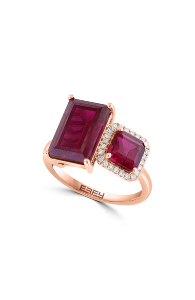Effy 14k Rose Gold Lab Created Ruby & Lab Created Diamond Ring In Red