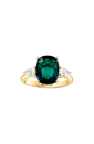 Effy 14k Yellow Gold Lab Created Emerald & Lab Created Diamond Ring In Green