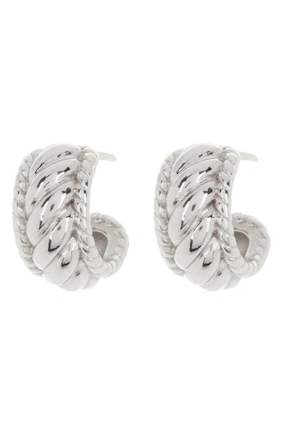 Sterling Forever Kalina Quilted Huggie Hoop Earrings In Silver