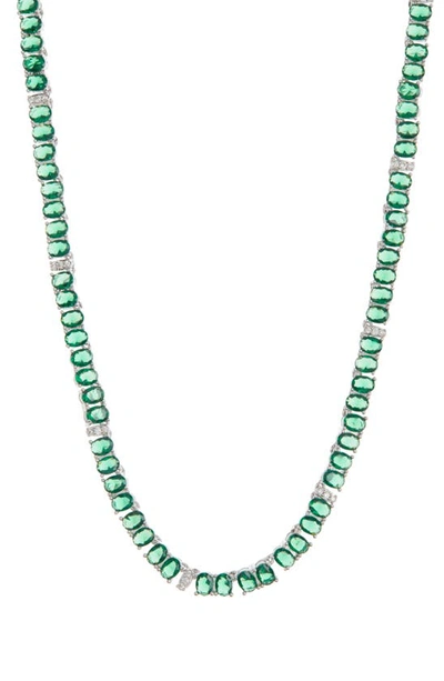 Sterling Forever Ace Cz Tennis Necklace In Green