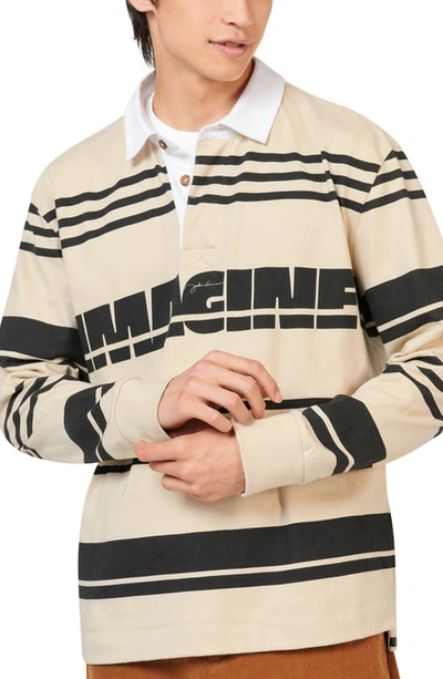 Ben Sherman X John Lennon Imagine Stripe Cotton Rugby Shirt In Fog