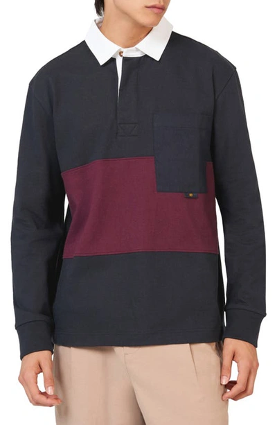 Ben Sherman Colourblock Utility Cotton Rugby Shirt In Black