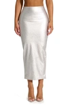 Naked Wardrobe The Crocodile Midi Skirt In Silver