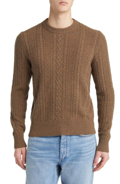 Buck Mason Donegal Merino Wool Blend Cable Sweater In Teak