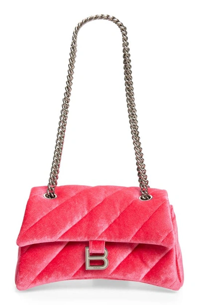 Balenciaga Small Crush Quilted Velvet Crossbody Bag In Bright Pink