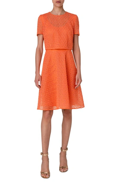 Akris Floral Embroidery Techno Organza Dress In Pumpkin